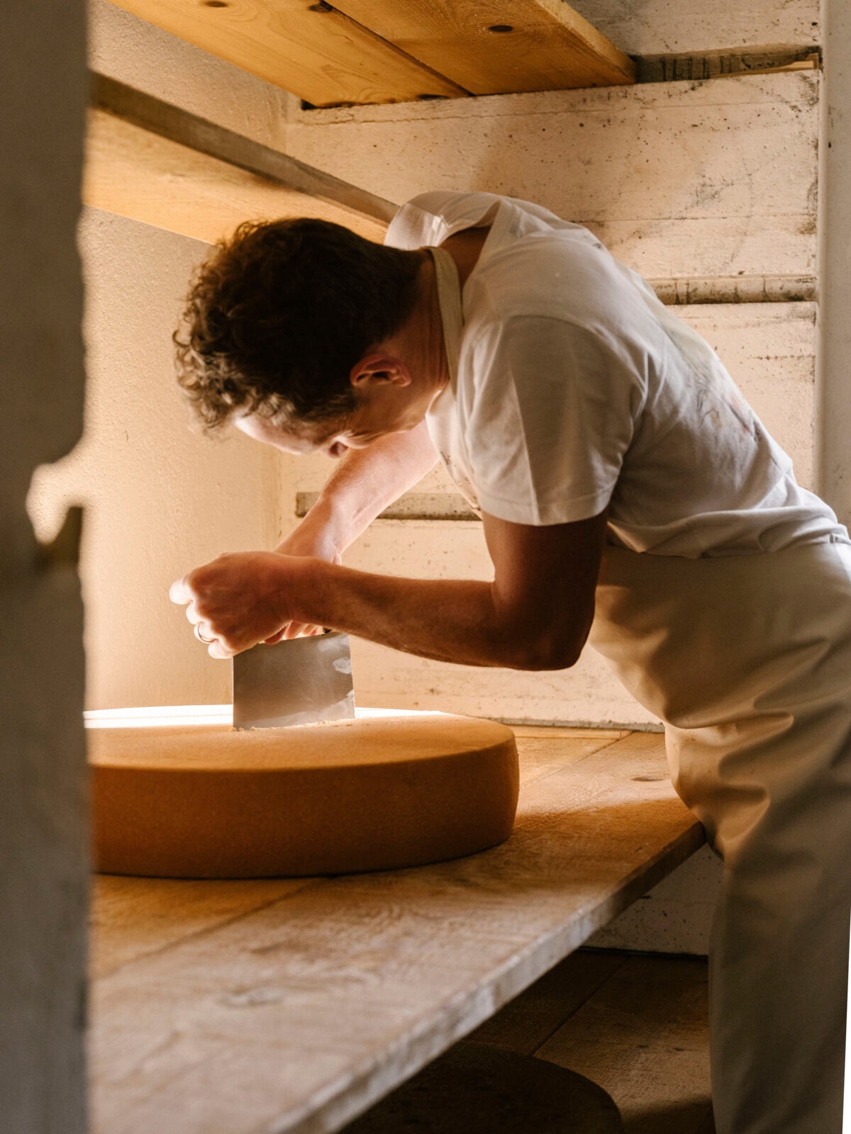 Cut of mountain cheese in the Bregenzerwald